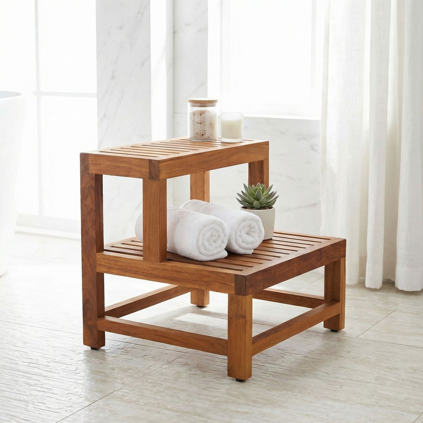 Bare Decor Biggie 2 Tier End Table in Solid Teak Wood