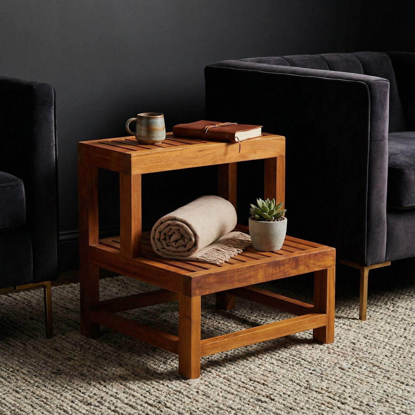 Bare Decor Biggie 2 Tier End Table in Solid Teak Wood