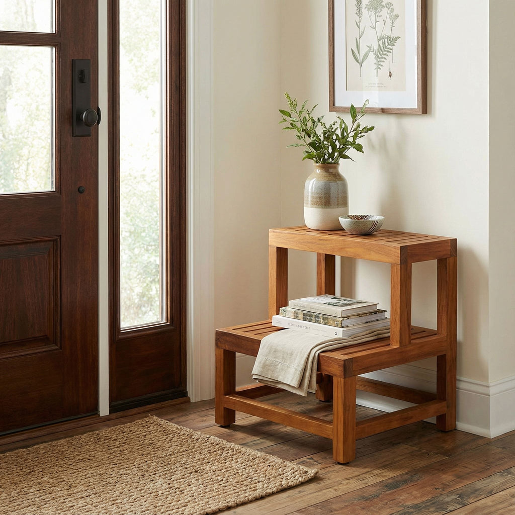 Bare Decor Biggie 2 Tier End Table in Solid Teak Wood