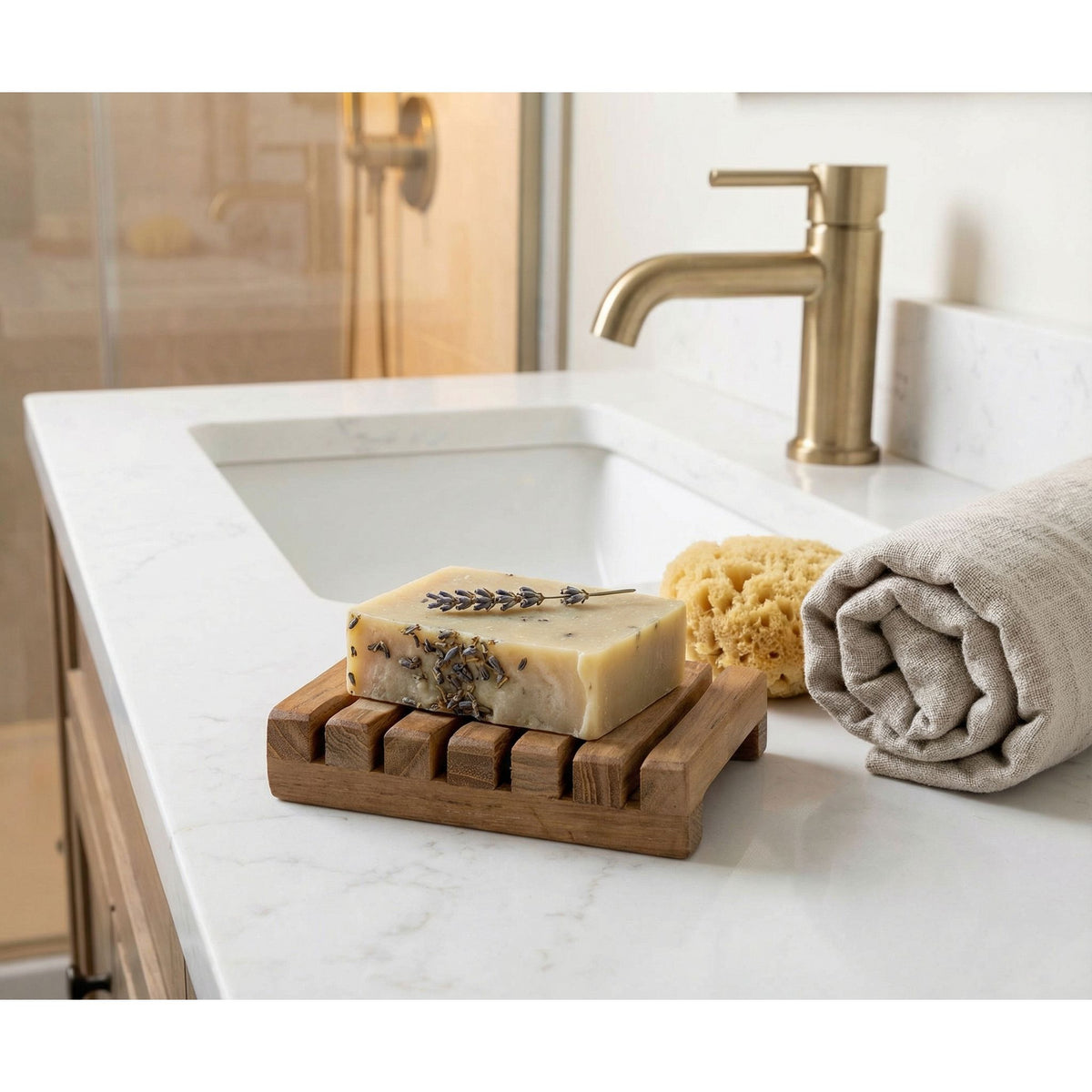 Bare Decor Sudsy Soap Dish, Genuine Teak Wood