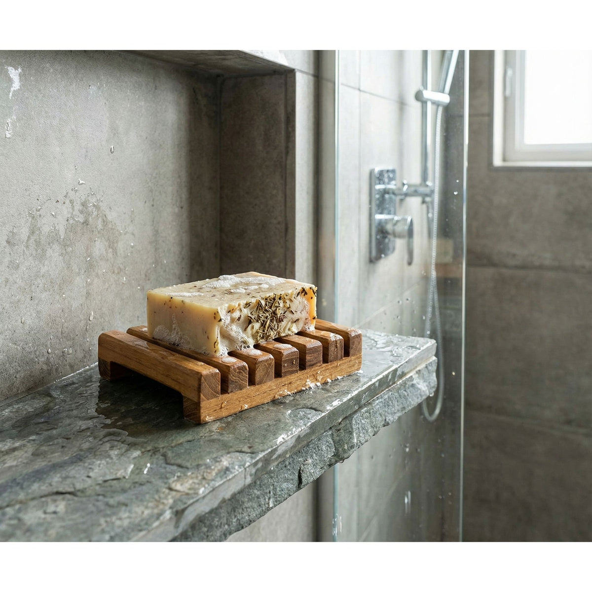 Bare Decor Sudsy Soap Dish, Genuine Teak Wood