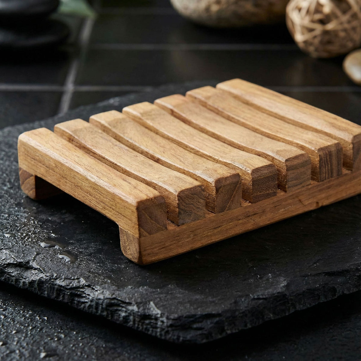 Bare Decor Sudsy Soap Dish, Genuine Teak Wood