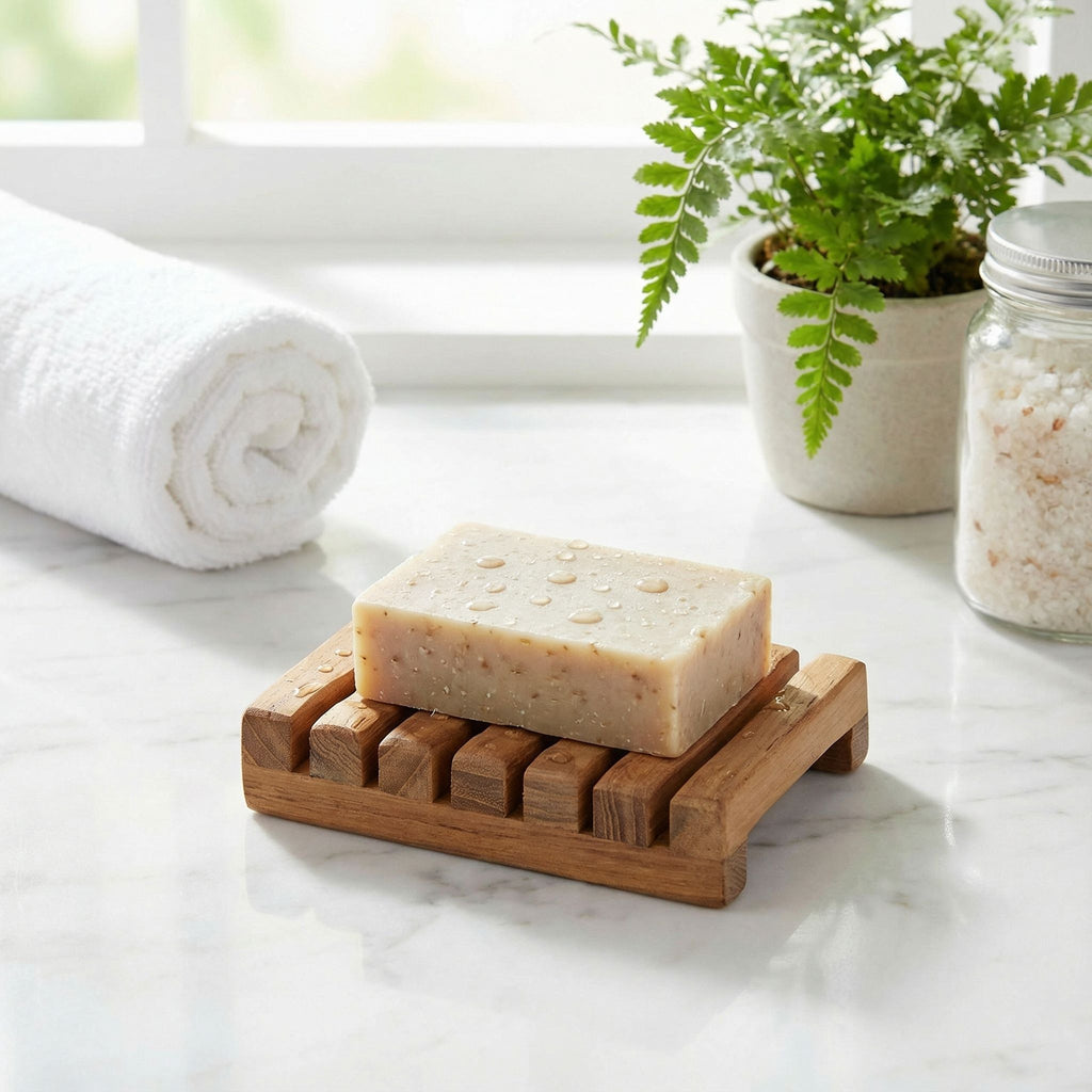 Bare Decor Sudsy Soap Dish, Genuine Teak Wood