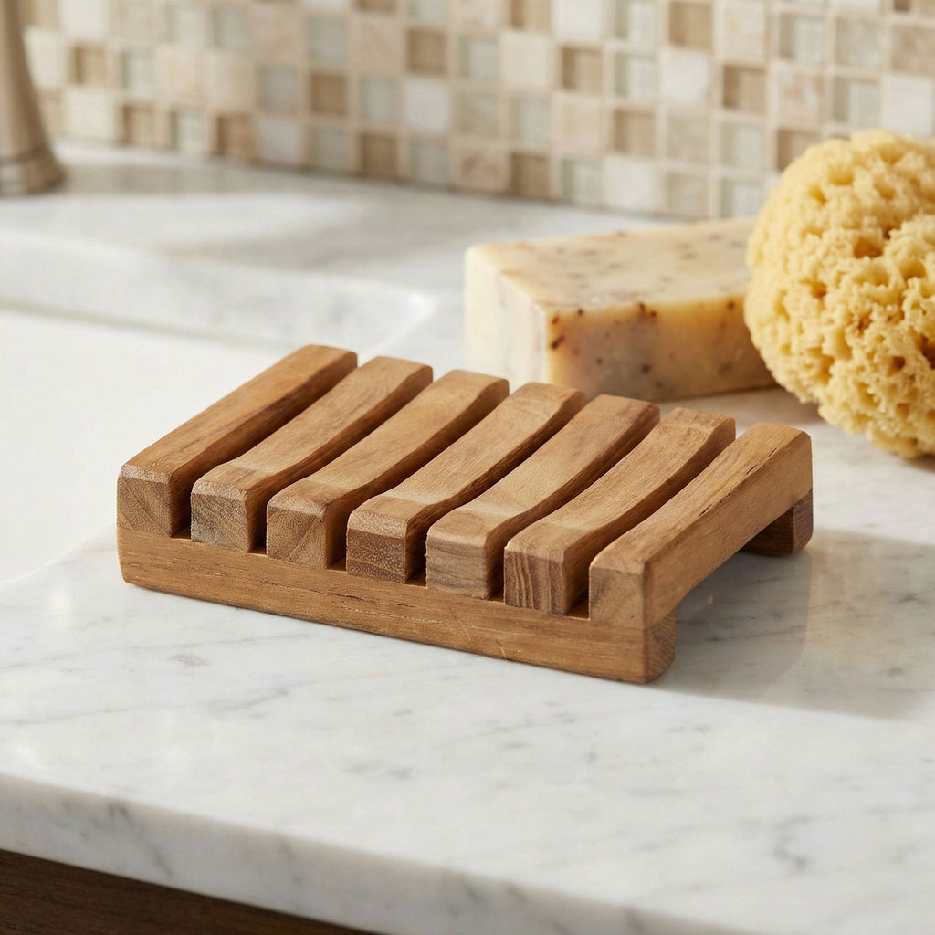 Bare Decor Sudsy Soap Dish, Genuine Teak Wood