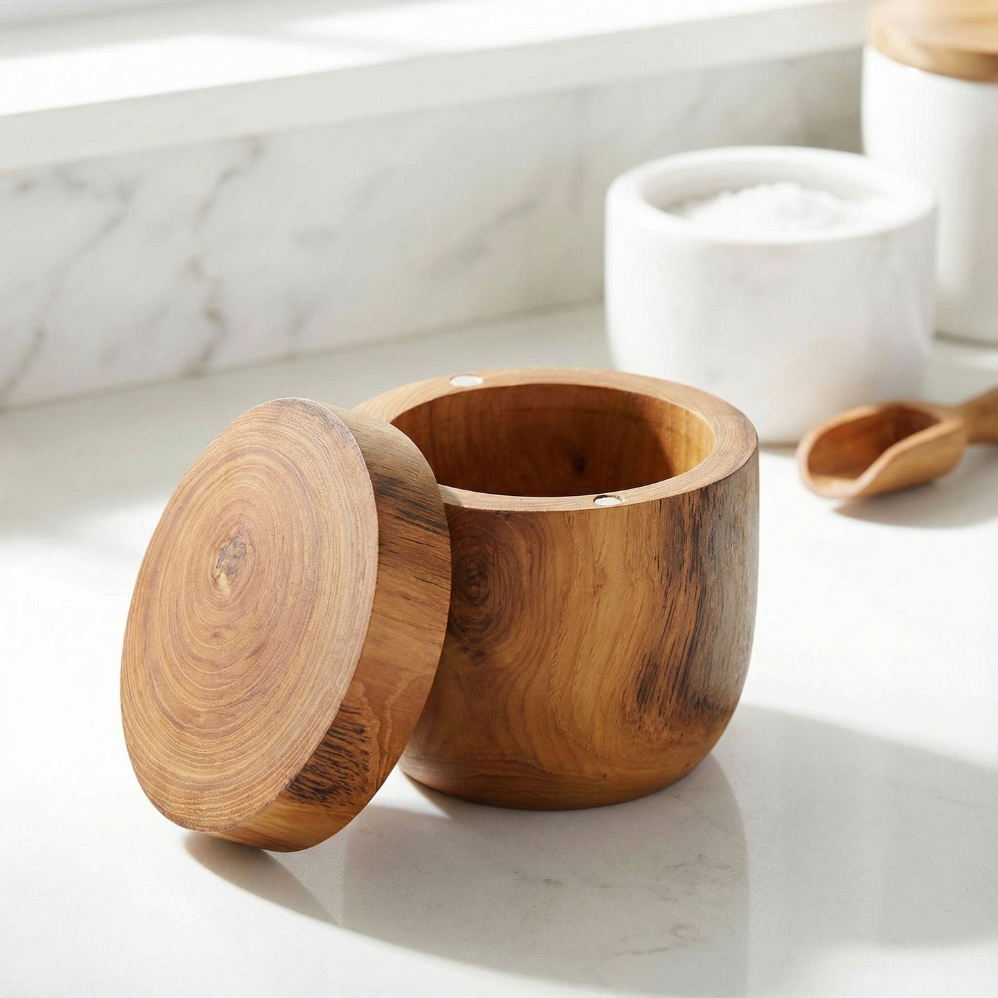 Bare Decor Spezia Teak Spice Bowl with Magnet Top Lid