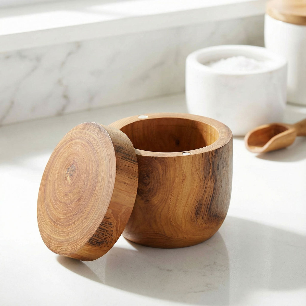 Bare Decor Spezia Teak Spice Bowl with Magnet Top Lid
