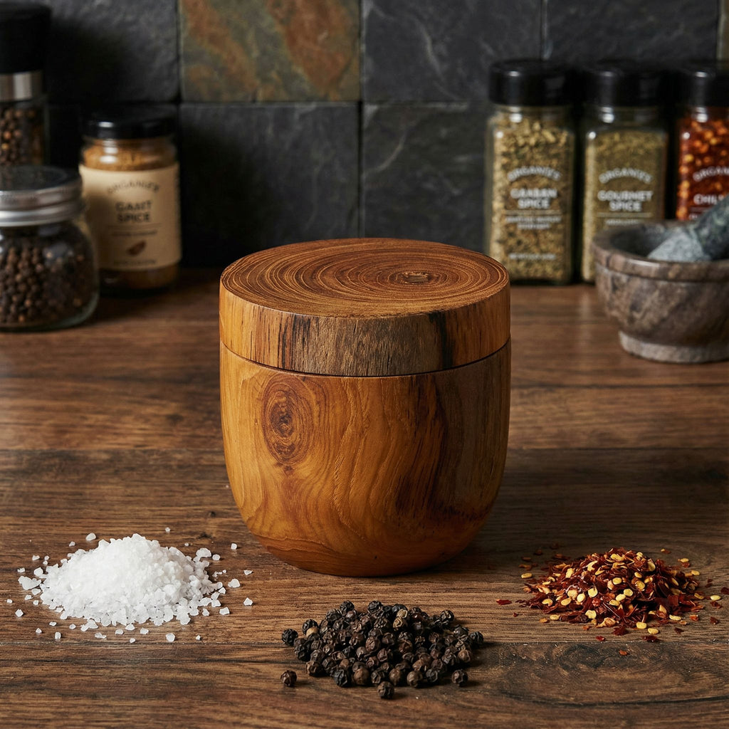 Bare Decor Spezia Teak Spice Bowl with Magnet Top Lid