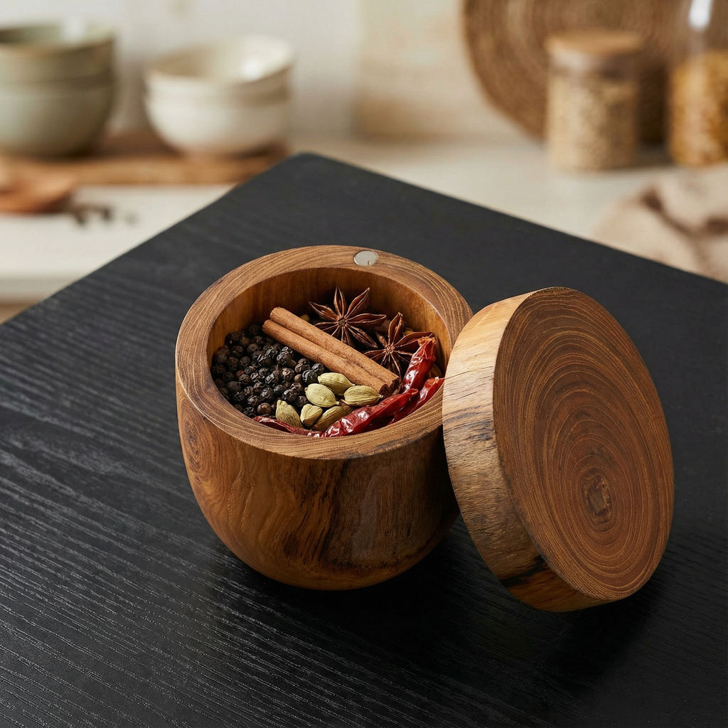 Bare Decor Spezia Teak Spice Bowl with Magnet Top Lid