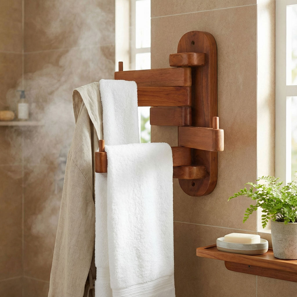 Bare Decor Odessa Swivel Hook Towel Hanger Teak Wood