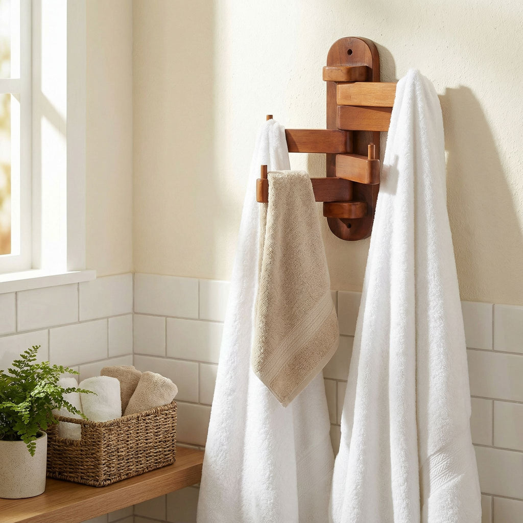Bare Decor Odessa Swivel Hook Towel Hanger Teak Wood