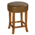 Bare Decor Pacha Round Counterstool in Light Tan Genuine Leather Oversized Seat and Solid Teak Wood Base, 18x18x24