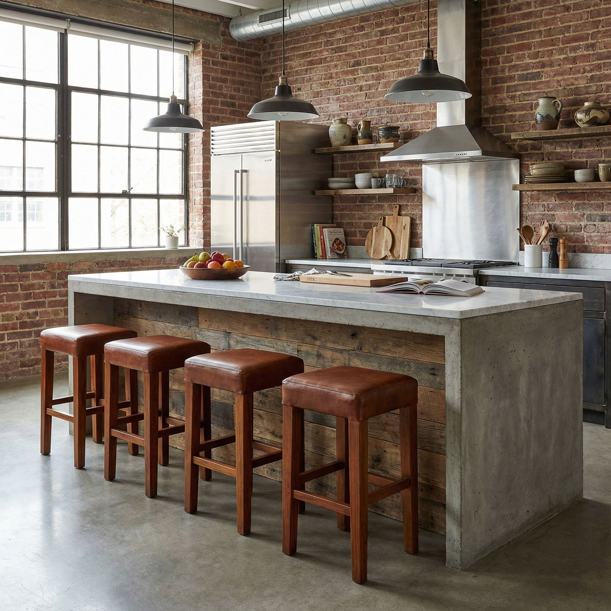 Bare Decor Sally Genuine Leather and Teak Wood Square Counter Stool, 26"