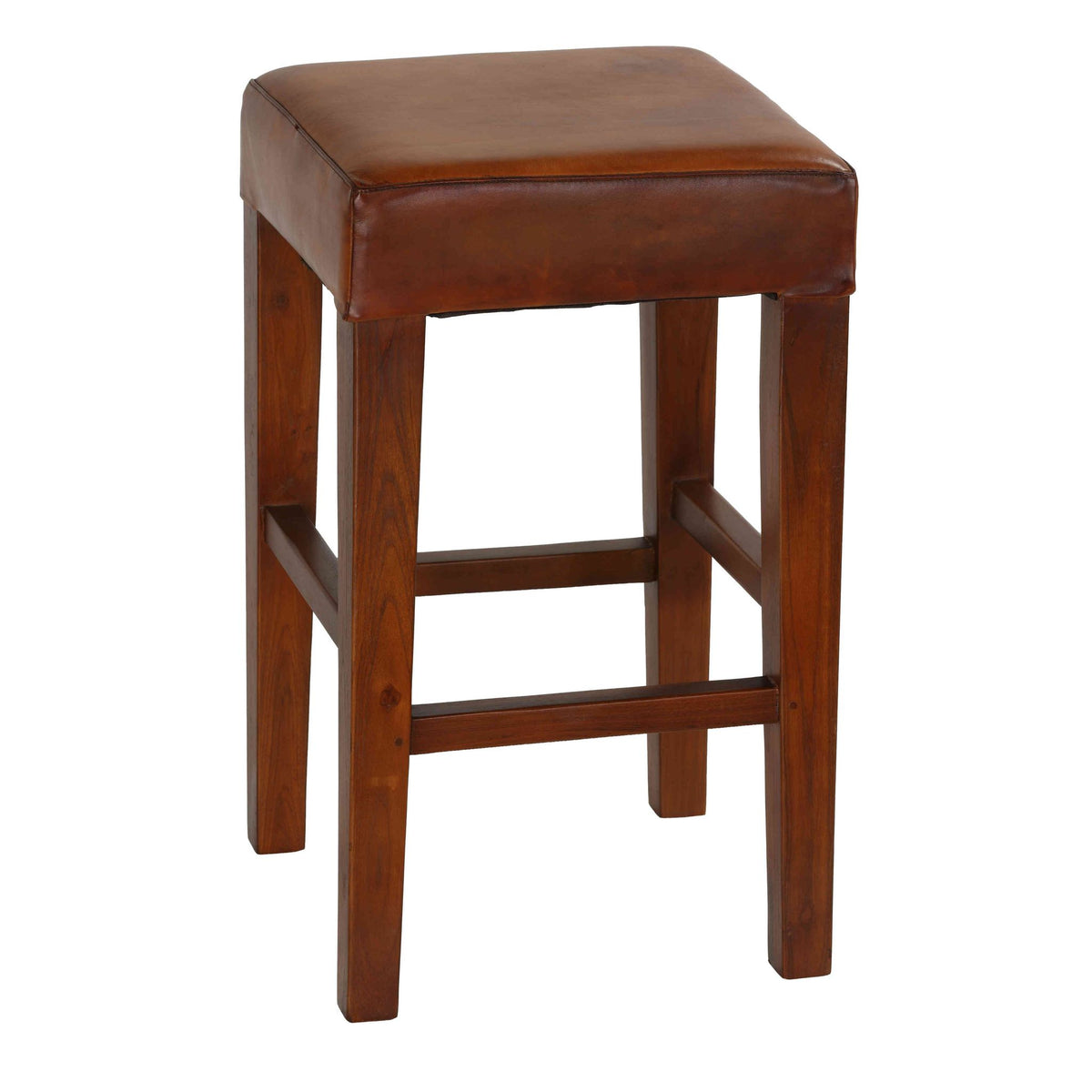 Bare Decor Sally Genuine Leather and Teak Wood Square Counter Stool, 26"