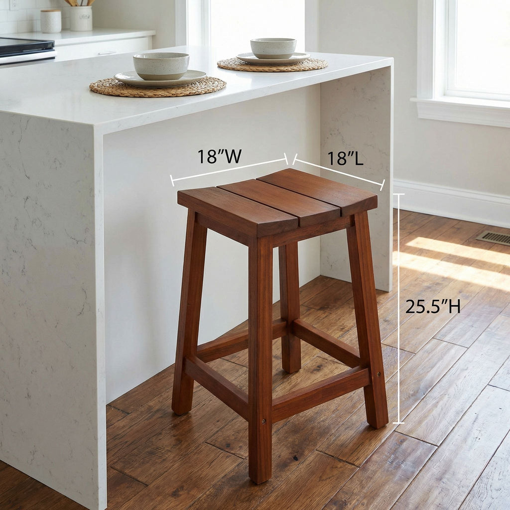 Bare Decor Socorro Solid Teak Wood Backless Counter Stool, 25"