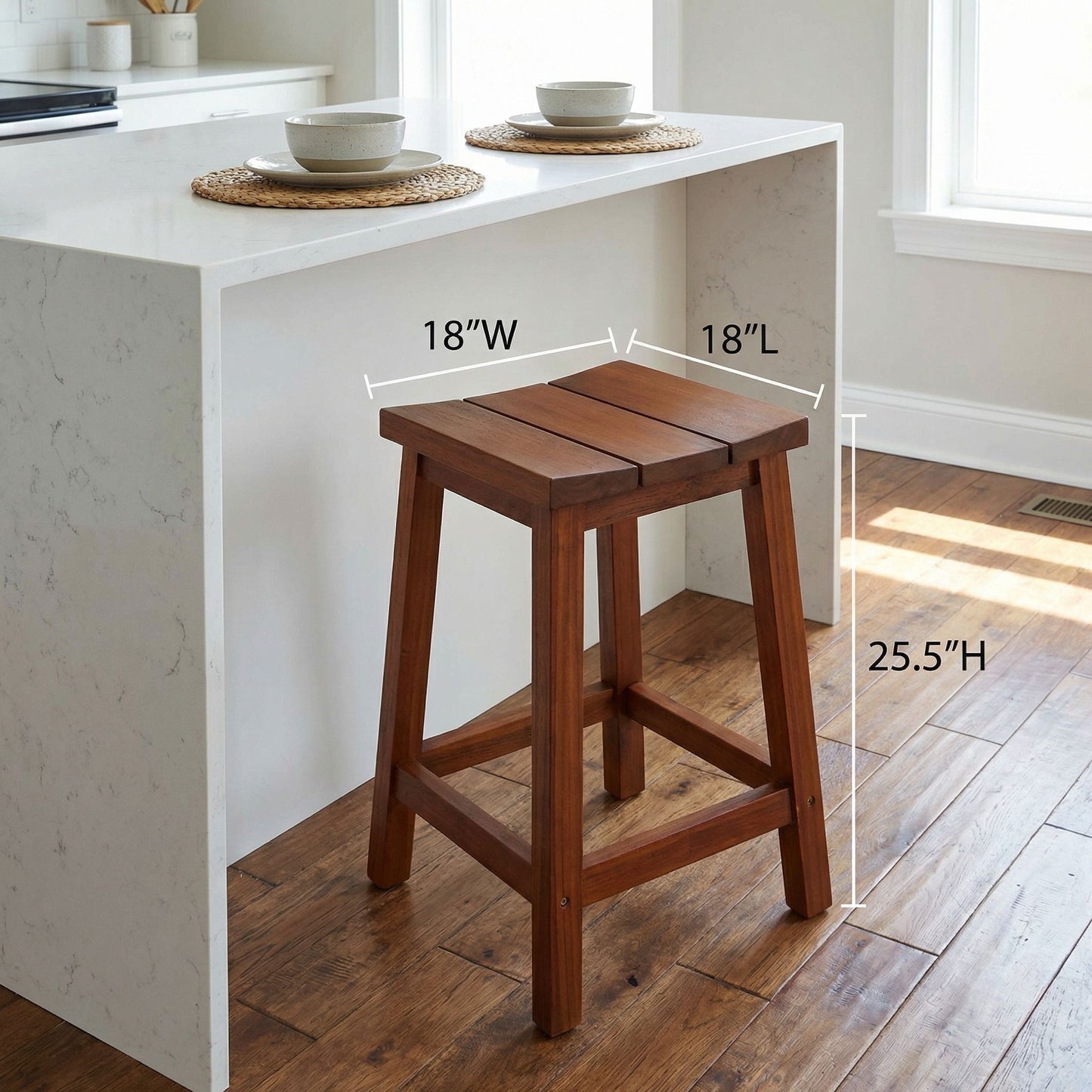 Bare Decor Socorro Solid Teak Wood Backless Counter Stool, 25"