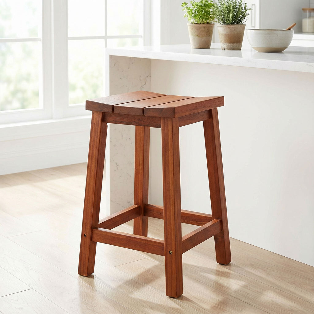 Bare Decor Socorro Solid Teak Wood Backless Counter Stool, 25"