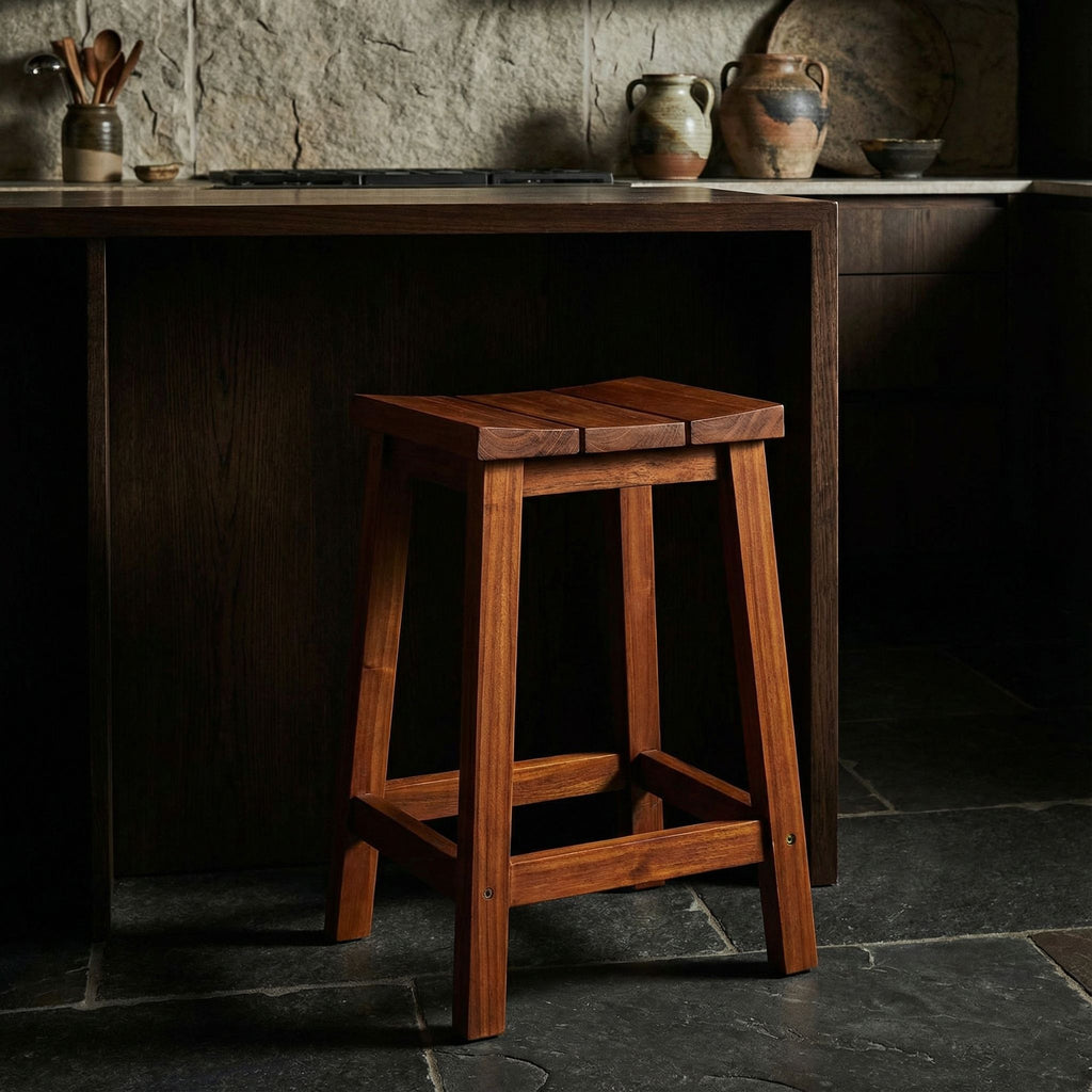 Bare Decor Socorro Solid Teak Wood Backless Counter Stool, 25"