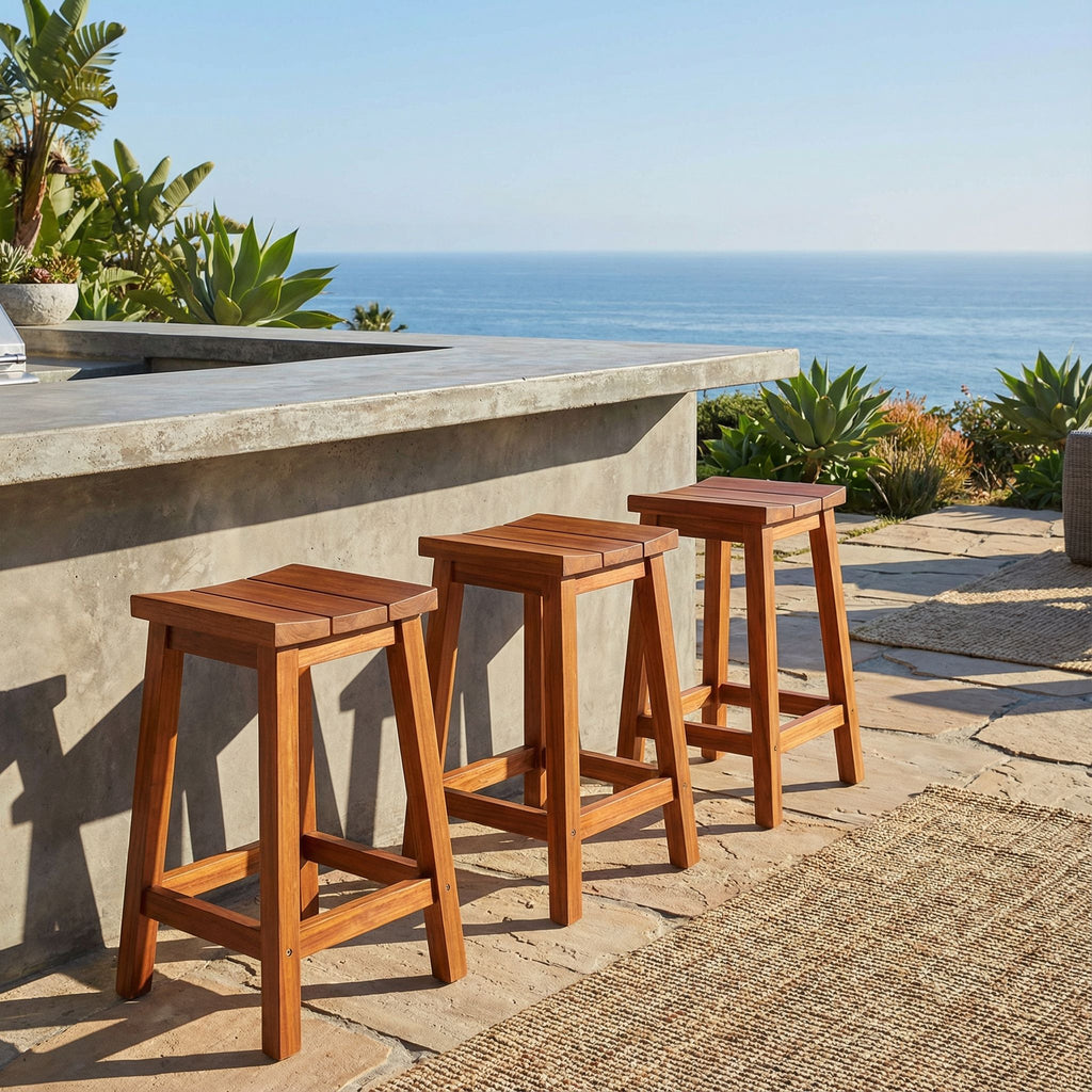 Bare Decor Socorro Solid Teak Wood Backless Counter Stool, 25"