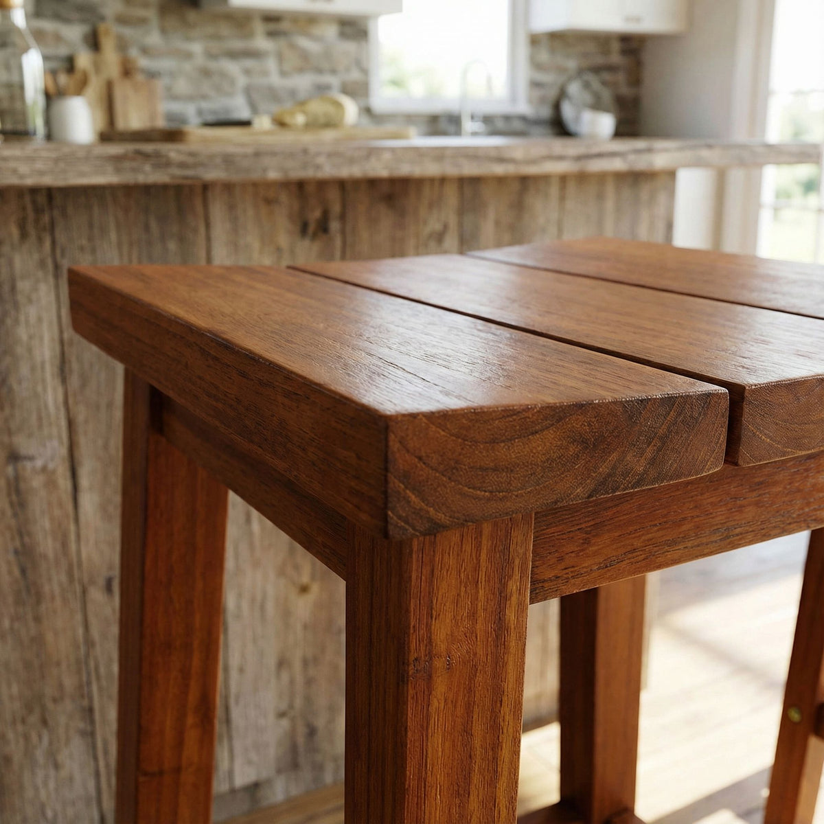 Bare Decor Socorro Solid Teak Wood Backless Counter Stool, 25"