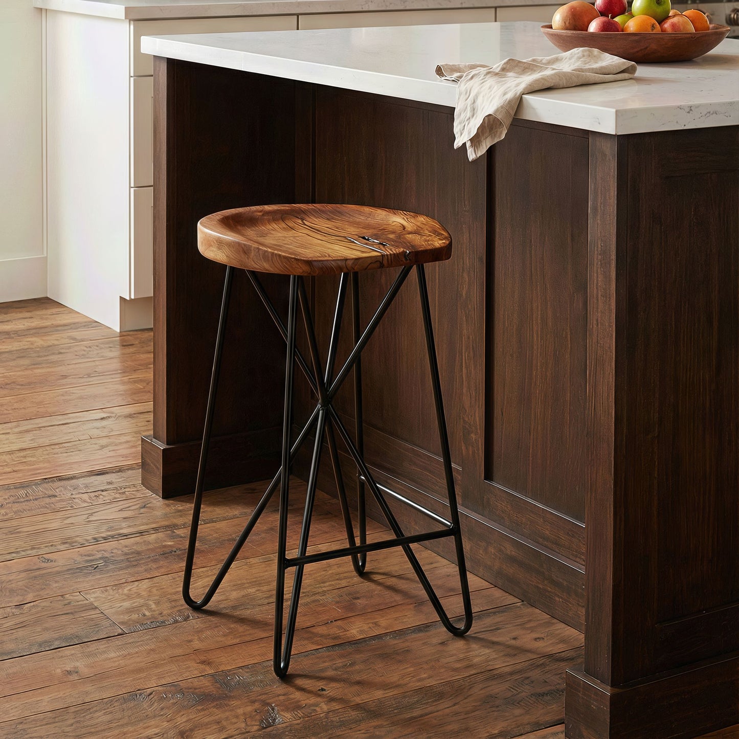 Bare Decor Aloha Backless Teak Counter Stool with Metal Legs