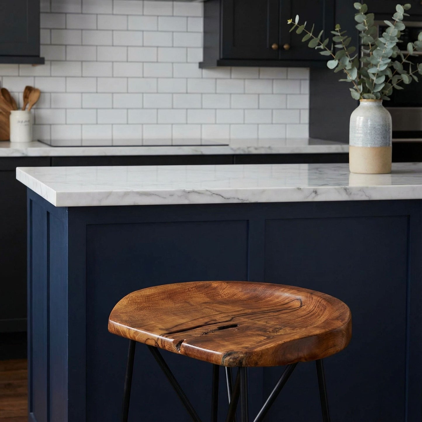 Bare Decor Aloha Backless Teak Counter Stool with Metal Legs