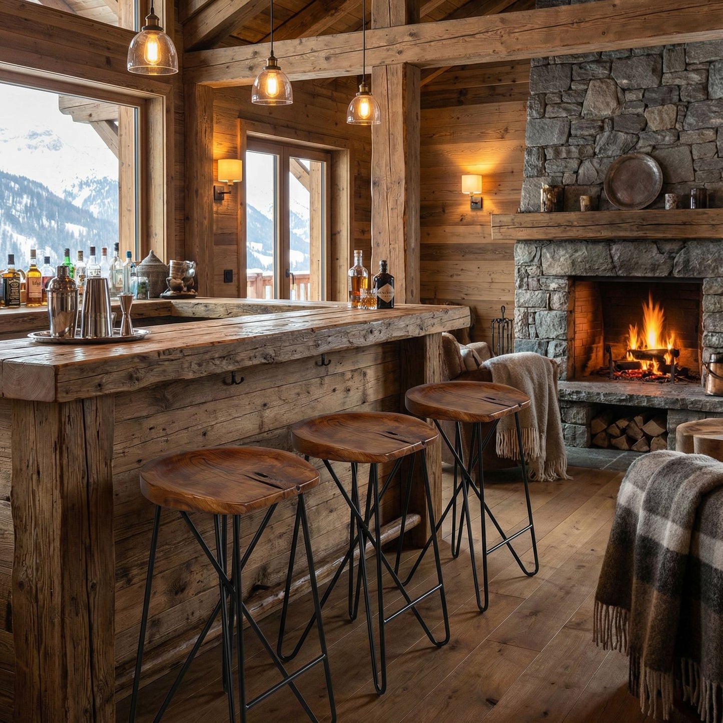 Bare Decor Aloha Backless Teak Counter Stool with Metal Legs