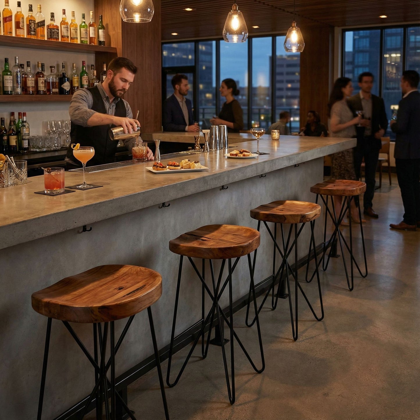 Bare Decor Aloha Backless Teak Counter Stool with Metal Legs