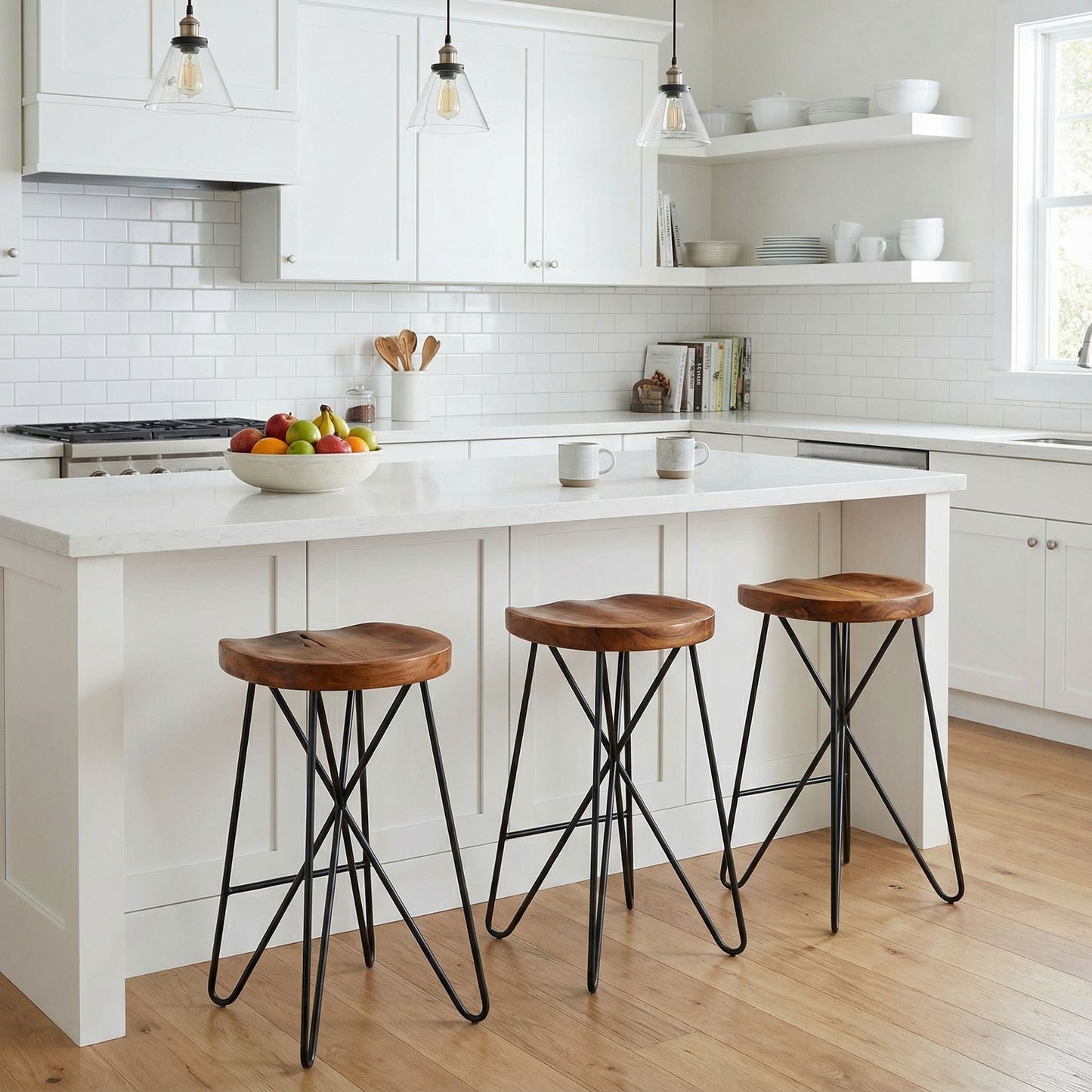 Bare Decor Aloha Backless Teak Counter Stool with Metal Legs