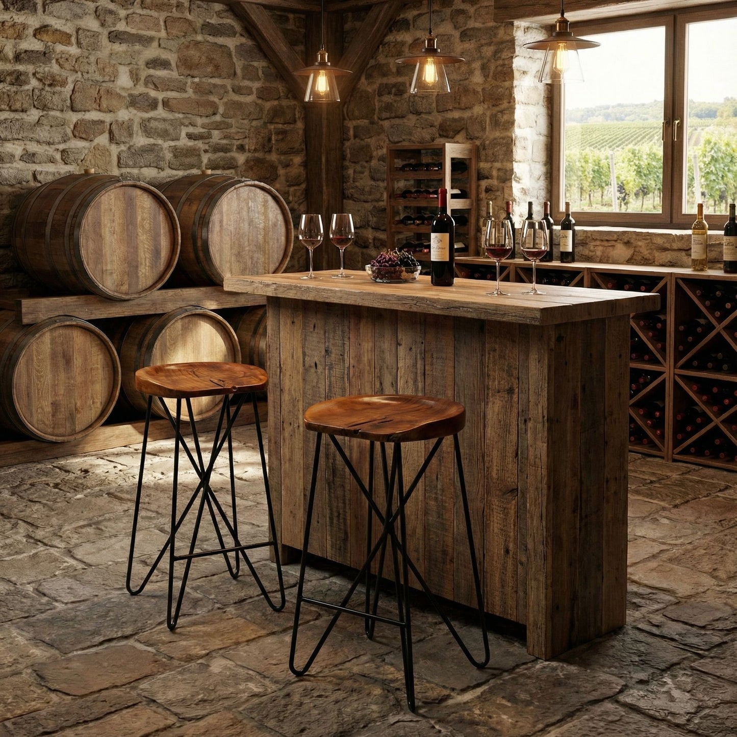 Bare Decor Aloha Backless Teak Counter Stool with Metal Legs