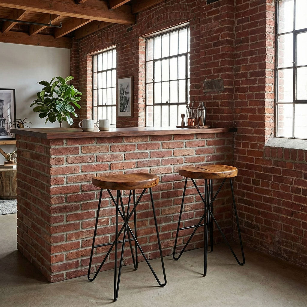 Bare Decor Aloha Backless Teak Counter Stool with Metal Legs