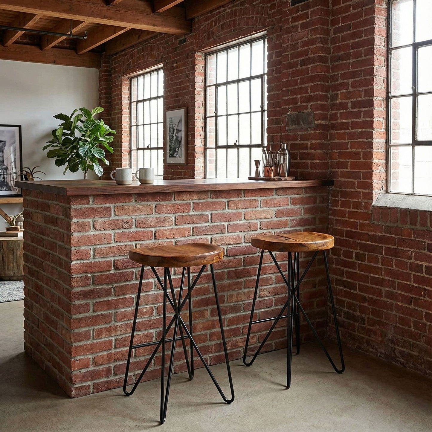 Bare Decor Aloha Backless Teak Counter Stool with Metal Legs