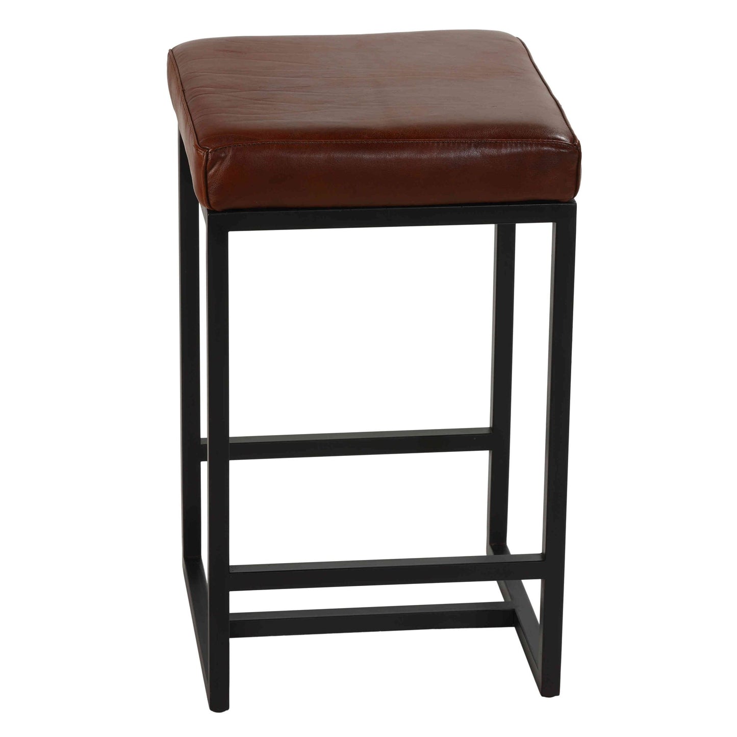 Bare Decor Cognac Backless Counter Stool in Genuine 100% Leather, Brown