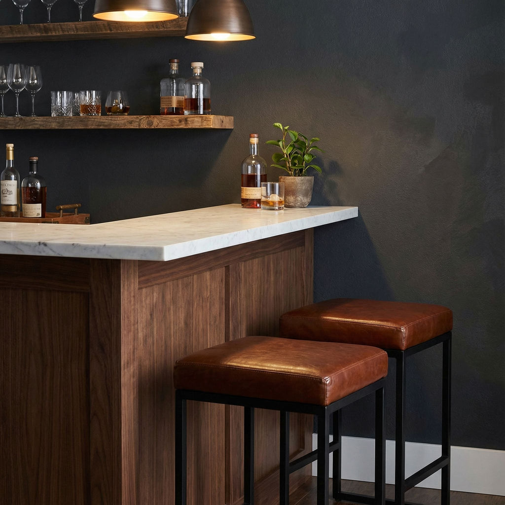 Bare Decor Cognac Backless Counter Stool in Genuine 100% Leather, Brown