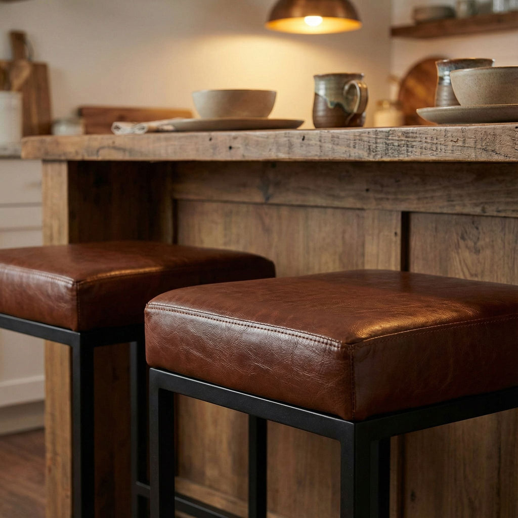 Bare Decor Cognac Backless Counter Stool in Genuine 100% Leather, Brown