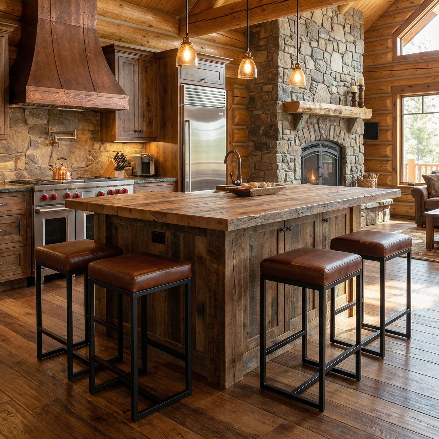 Bare Decor Cognac Backless Counter Stool in Genuine 100% Leather, Brown