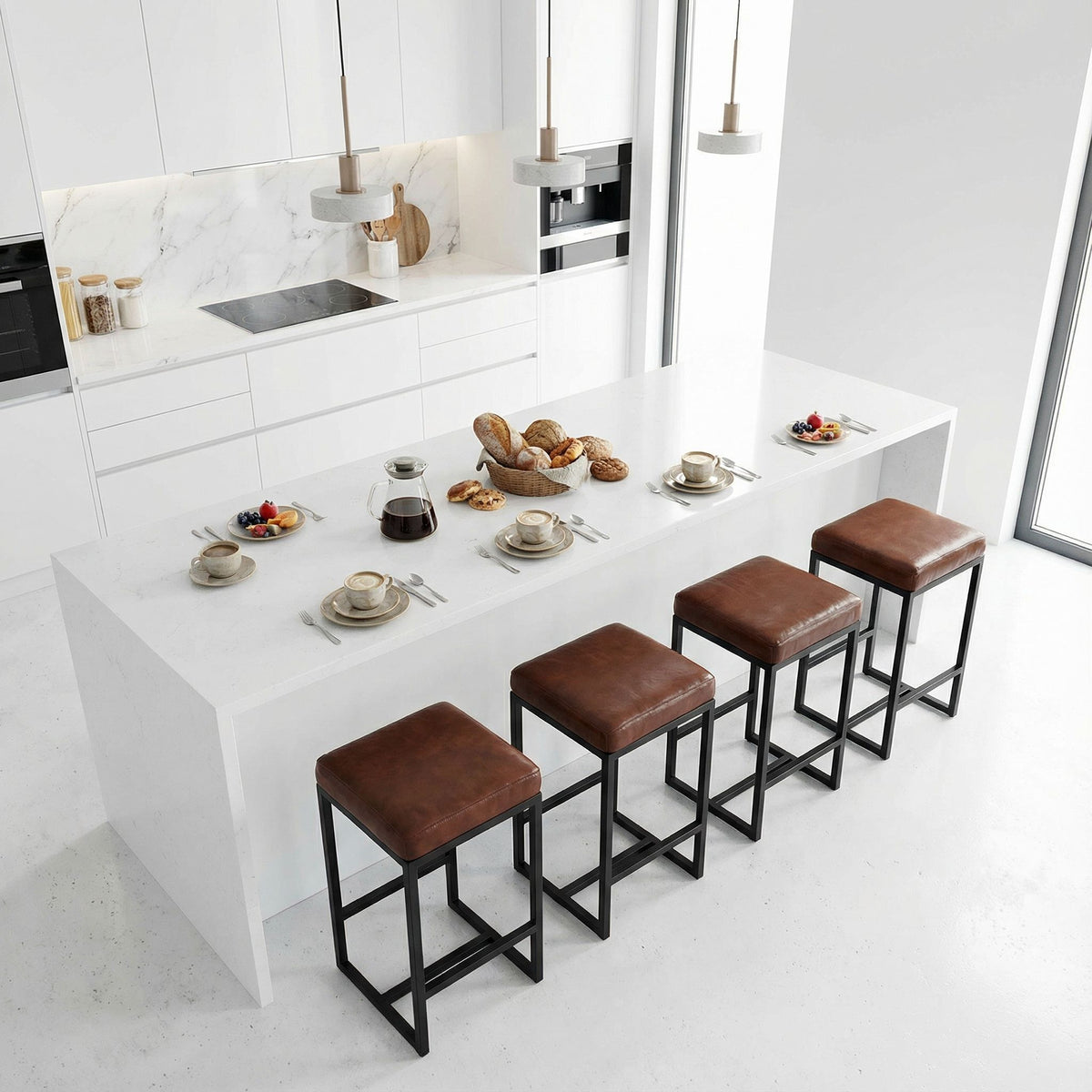Bare Decor Cognac Backless Counter Stool in Genuine 100% Leather, Brown