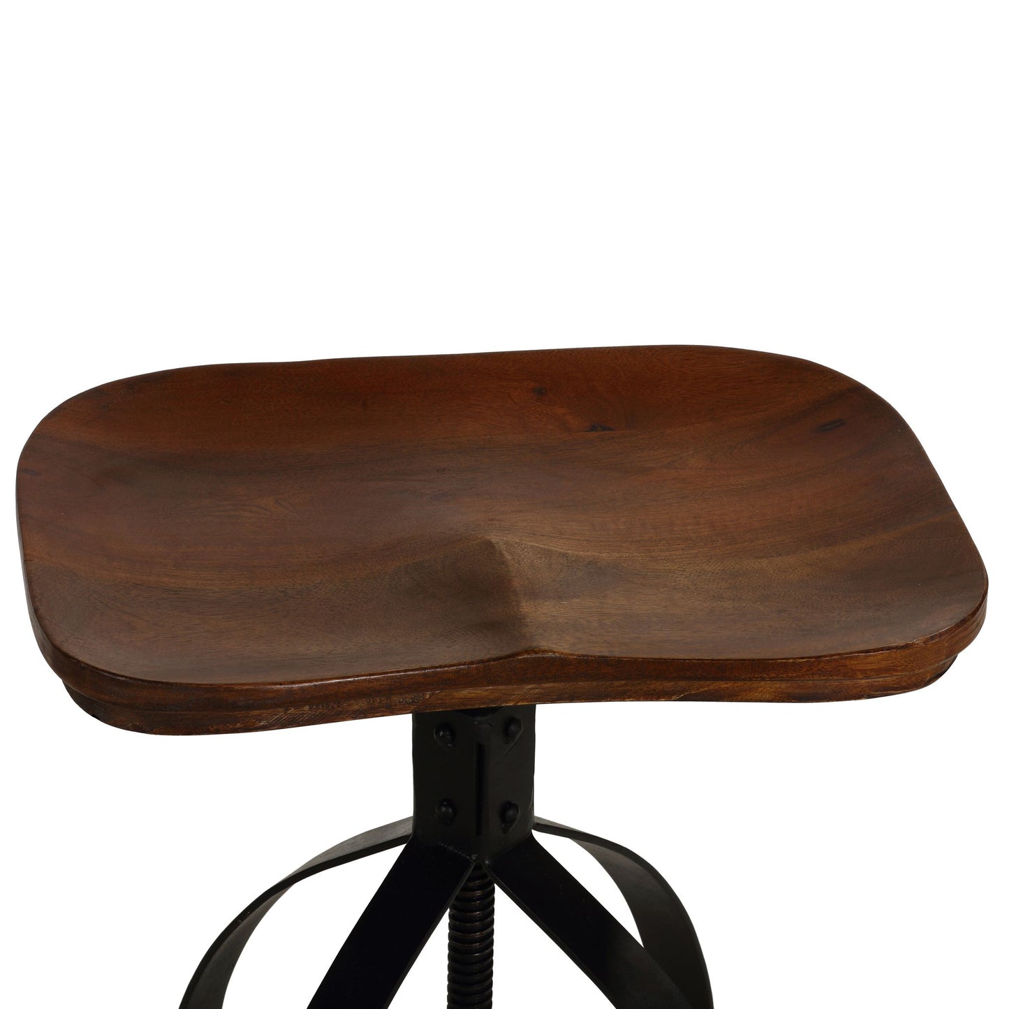 Bare Decor Keg Counter Swivel Stool in Solid Wood and Black Metal, Adjustable Height