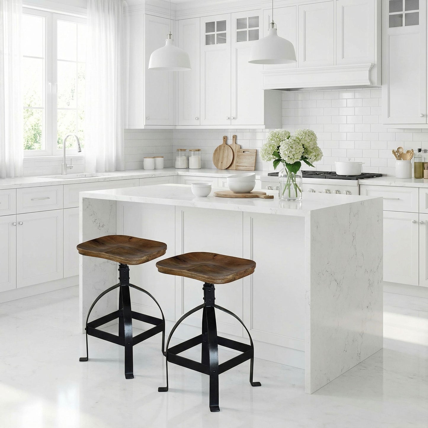 Bare Decor Keg Counter Swivel Stool in Solid Wood and Black Metal, Adjustable Height