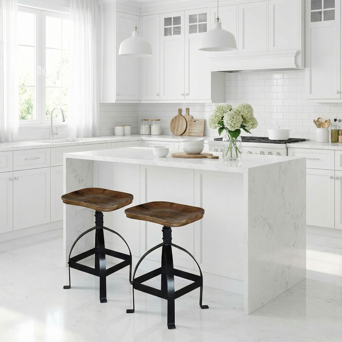 Bare Decor Keg Counter Swivel Stool in Solid Wood and Black Metal, Adjustable Height