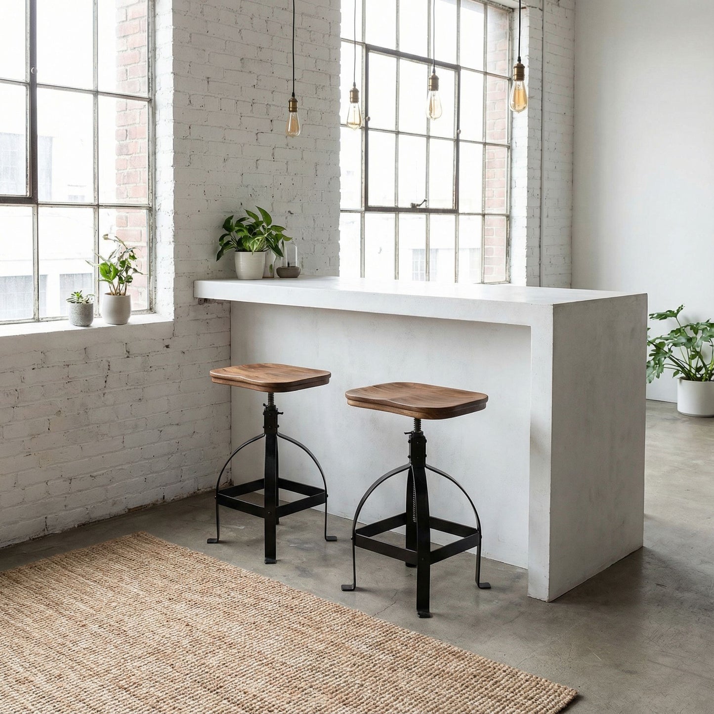Bare Decor Keg Counter Swivel Stool in Solid Wood and Black Metal, Adjustable Height