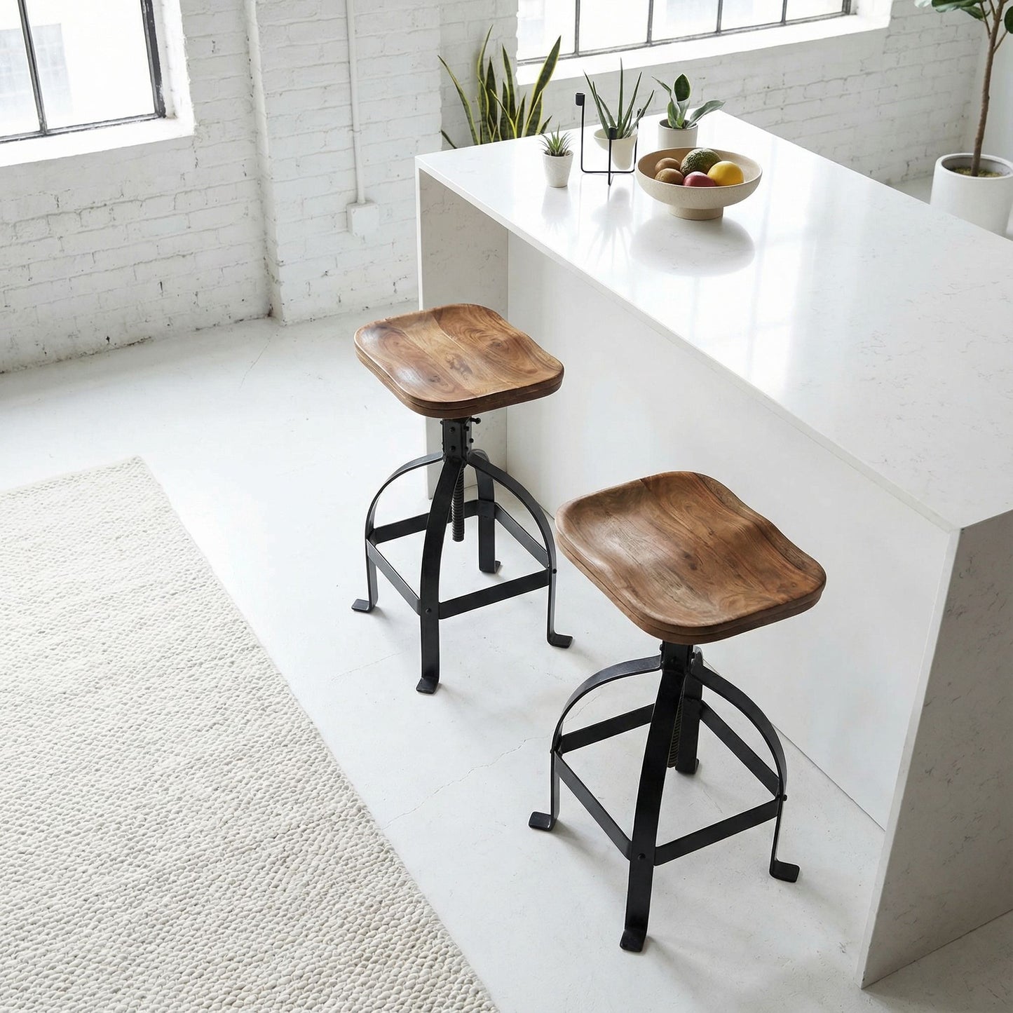 Bare Decor Keg Counter Swivel Stool in Solid Wood and Black Metal, Adjustable Height
