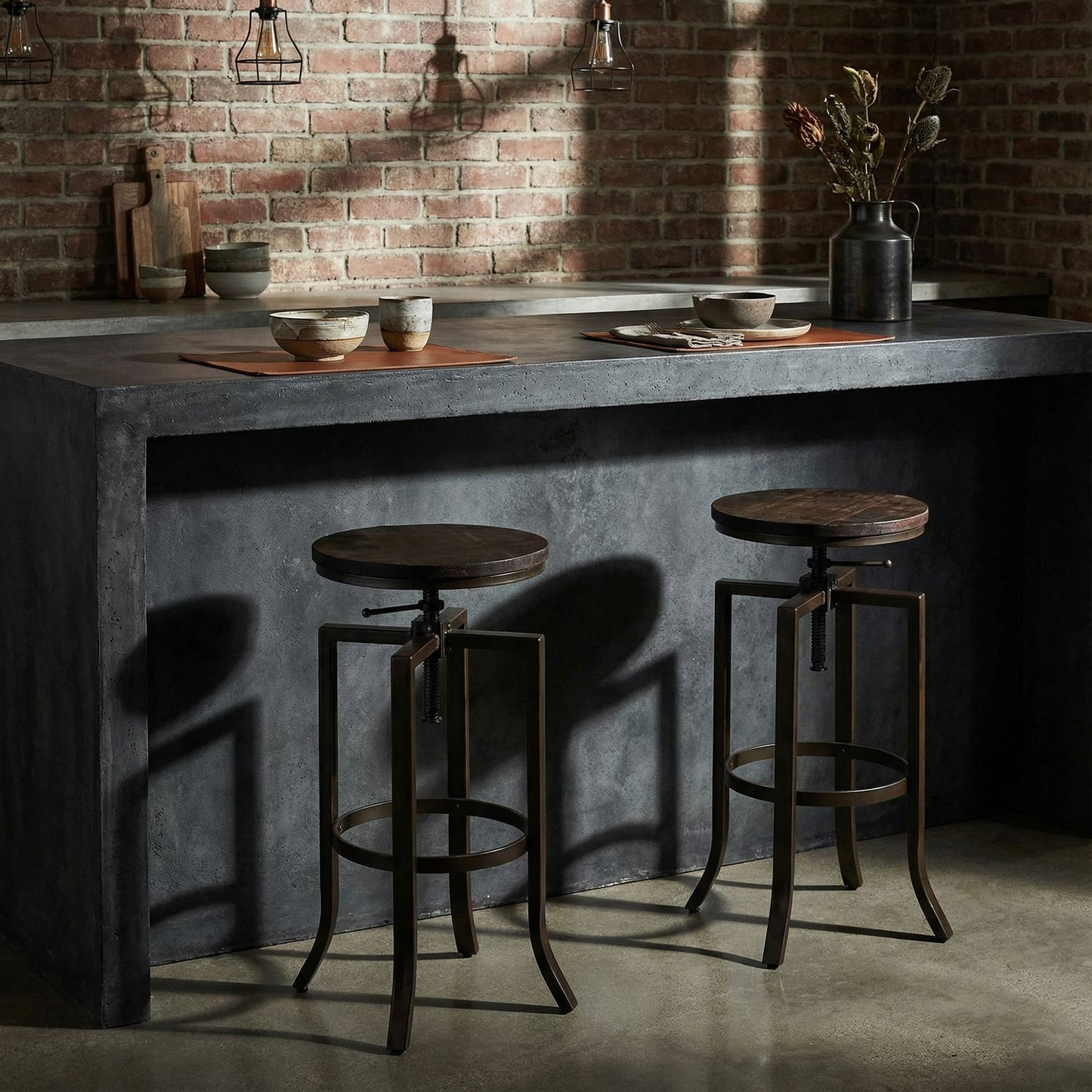 Bare Decor Dartanyan Solid Wood Adjustable Height Counter Stool, Brown 14" Seat