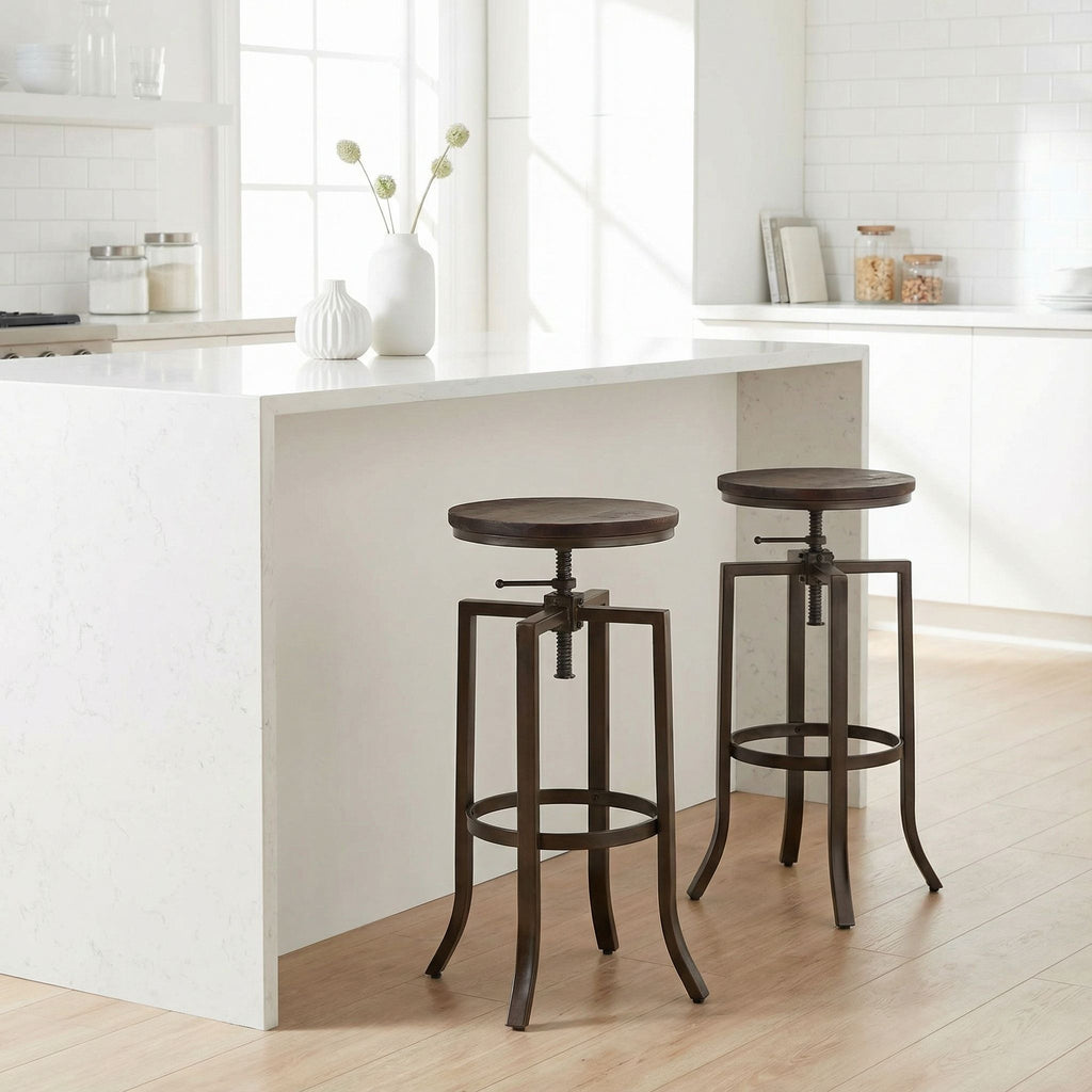 Bare Decor Dartanyan Solid Wood Adjustable Height Counter Stool, Brown 14" Seat