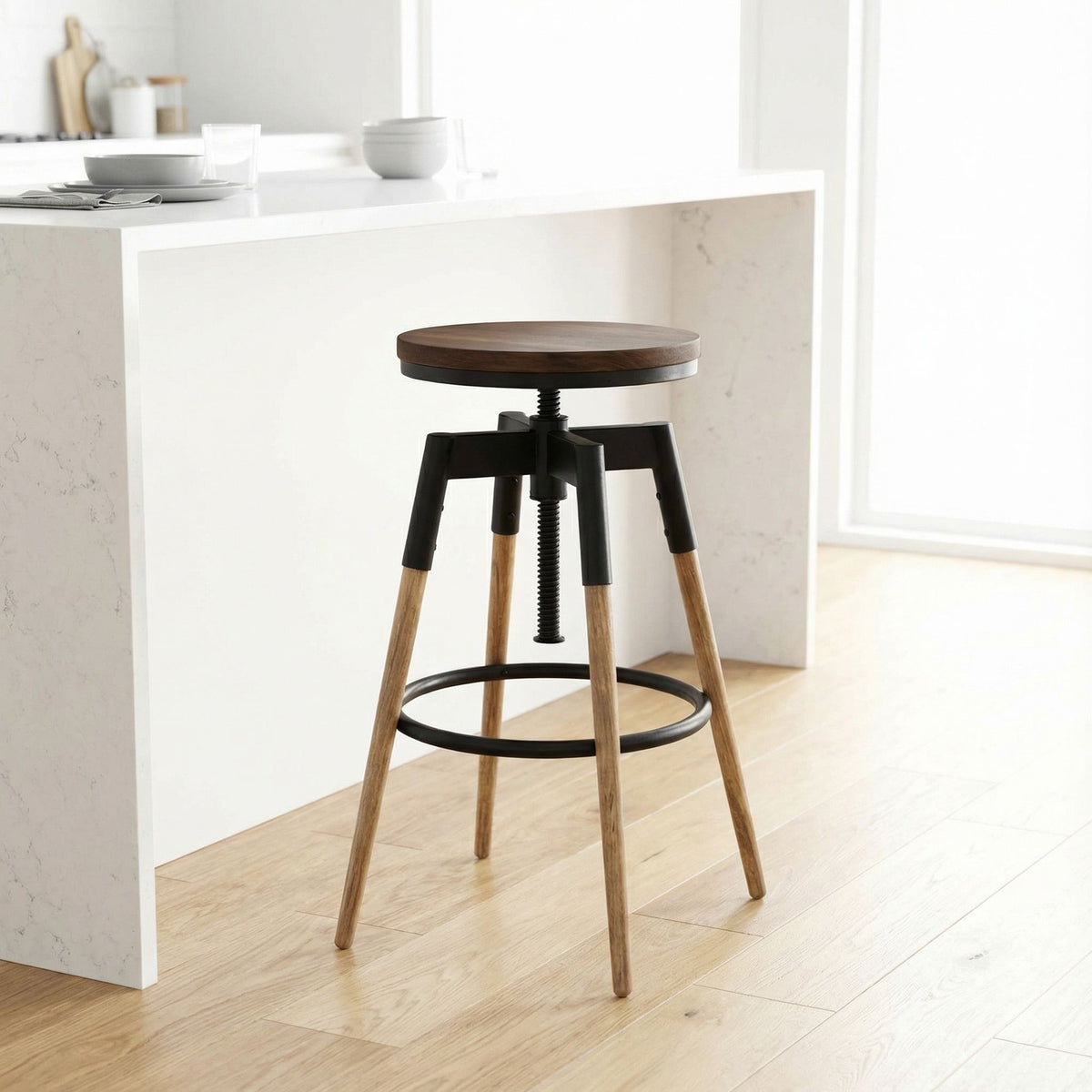 Bare Decor Cardinal Solid Wood Adjustable Swivel Bar Stool, 25 to 30 inches