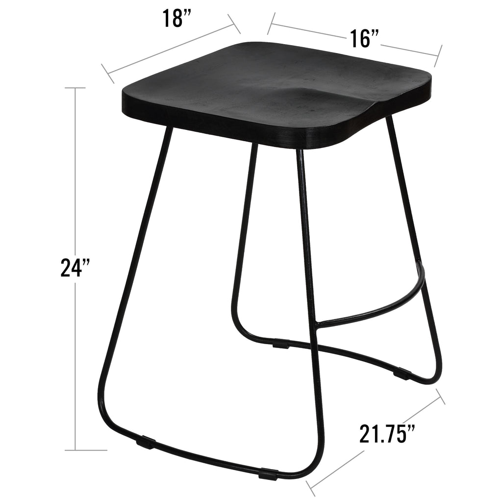 Bare Decor Benjamin Solid Wood Counter Height Stools in Black, Set of 2
