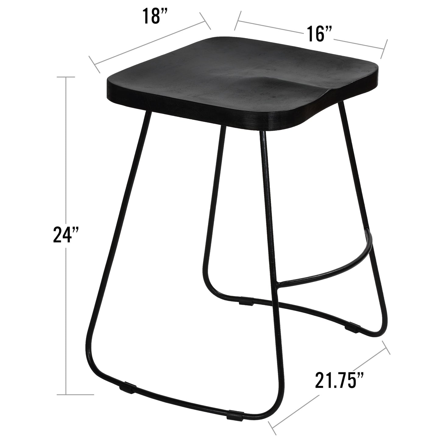 Bare Decor Benjamin Solid Wood Counter Height Stools in Black, Set of 2