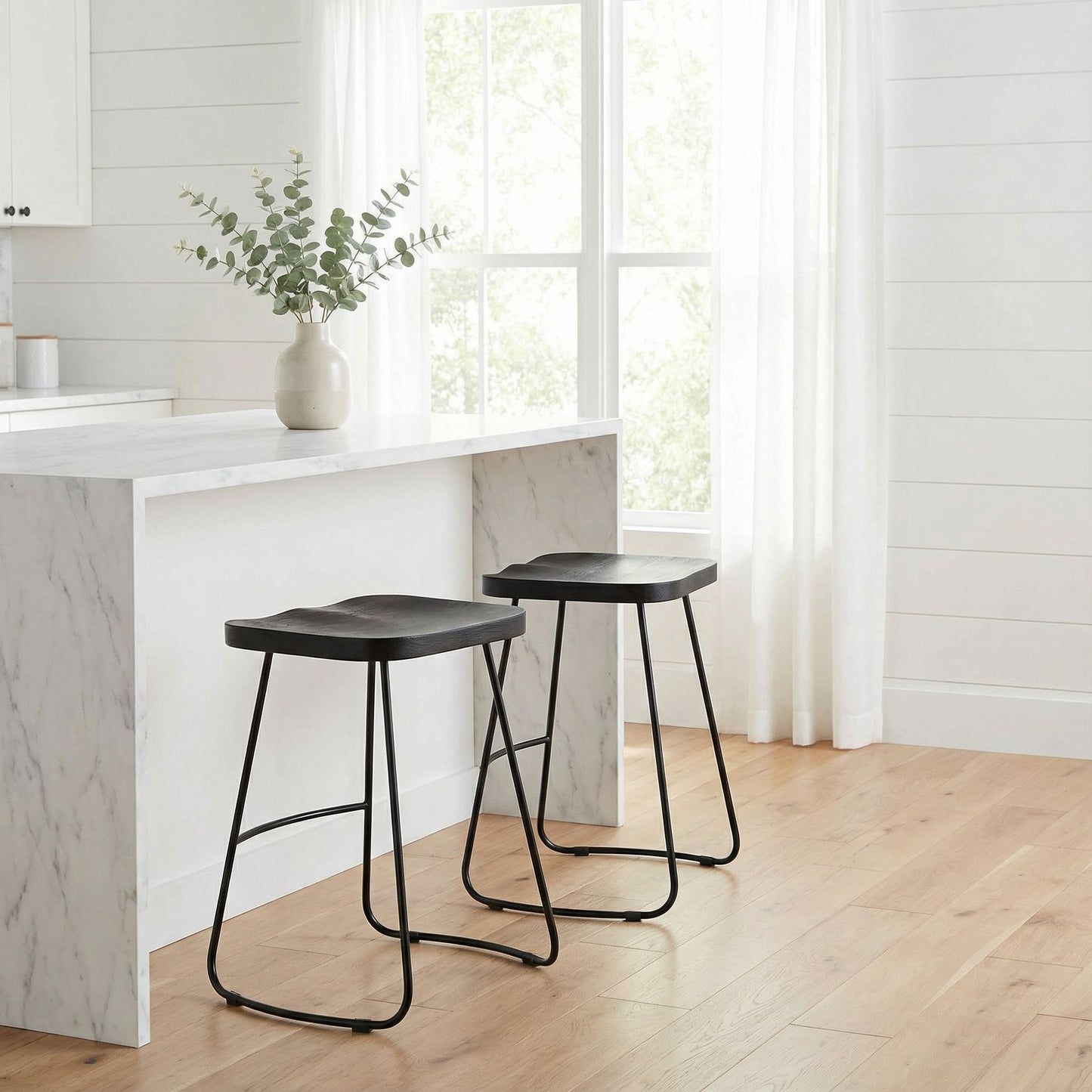 Bare Decor Benjamin Solid Wood Counter Height Stools in Black, Set of 2