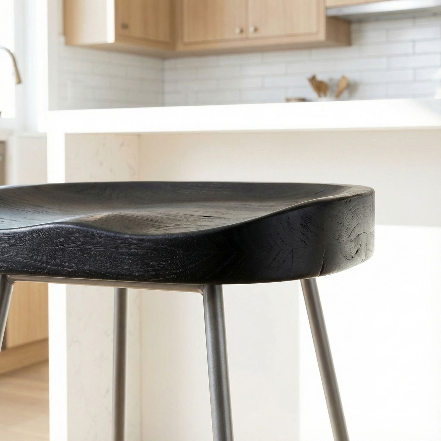 Bare Decor Benjamin Solid Wood Counter Height Stools in Black, Set of 2