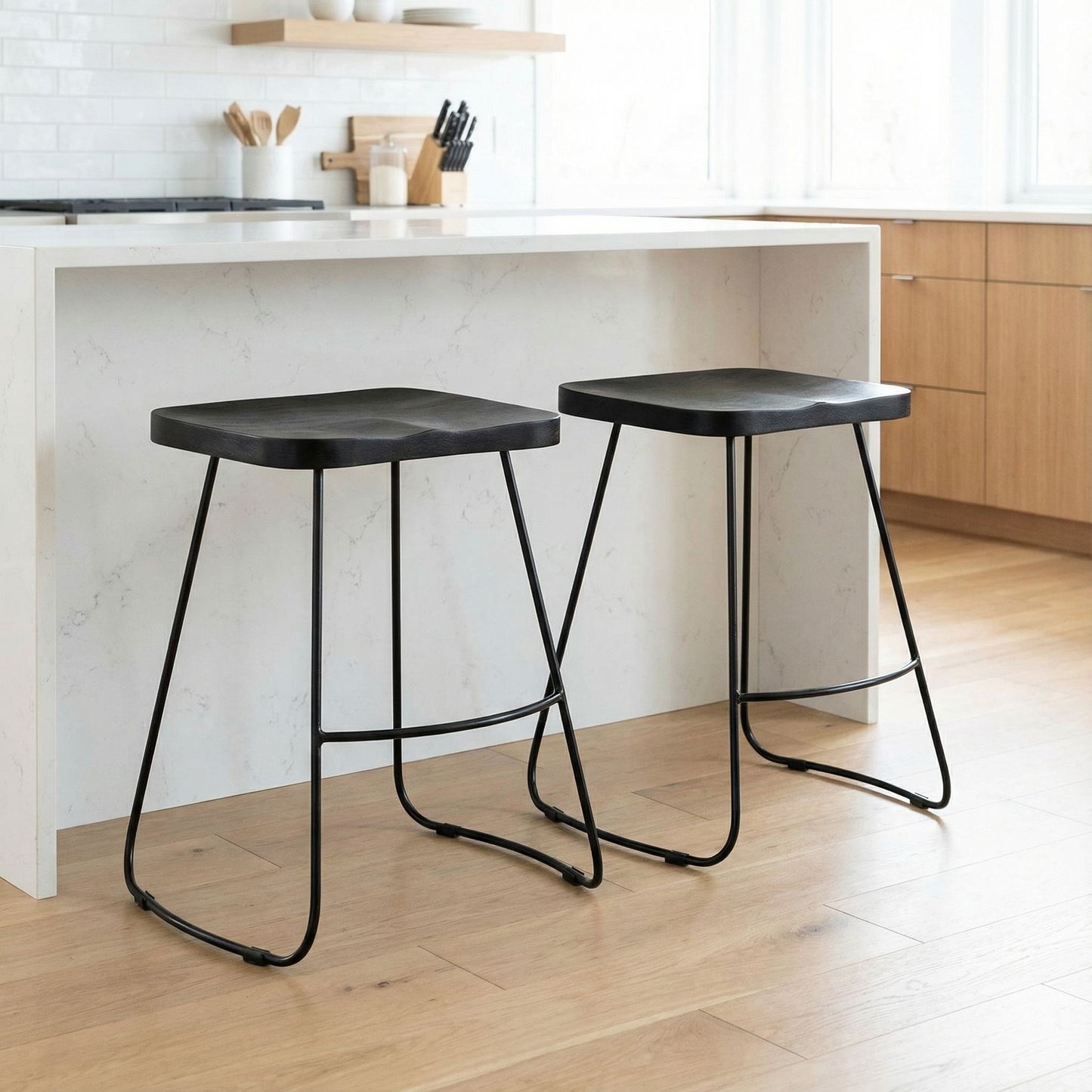 Bare Decor Benjamin Solid Wood Counter Height Stools in Black, Set of 2