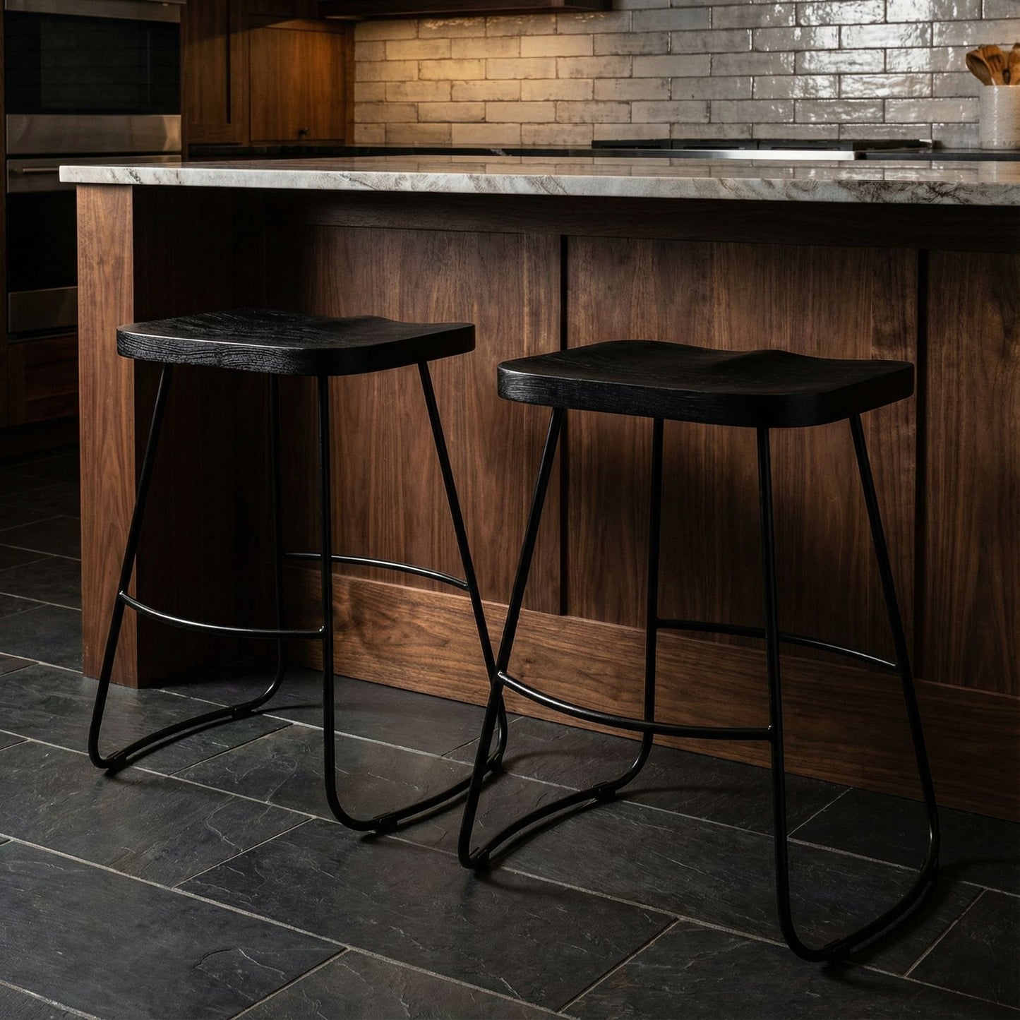 Bare Decor Benjamin Solid Wood Counter Height Stools in Black, Set of 2
